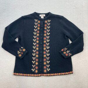 Vintage Bechamel Women's Black Floral Embroided Knit Sweater Size Medium